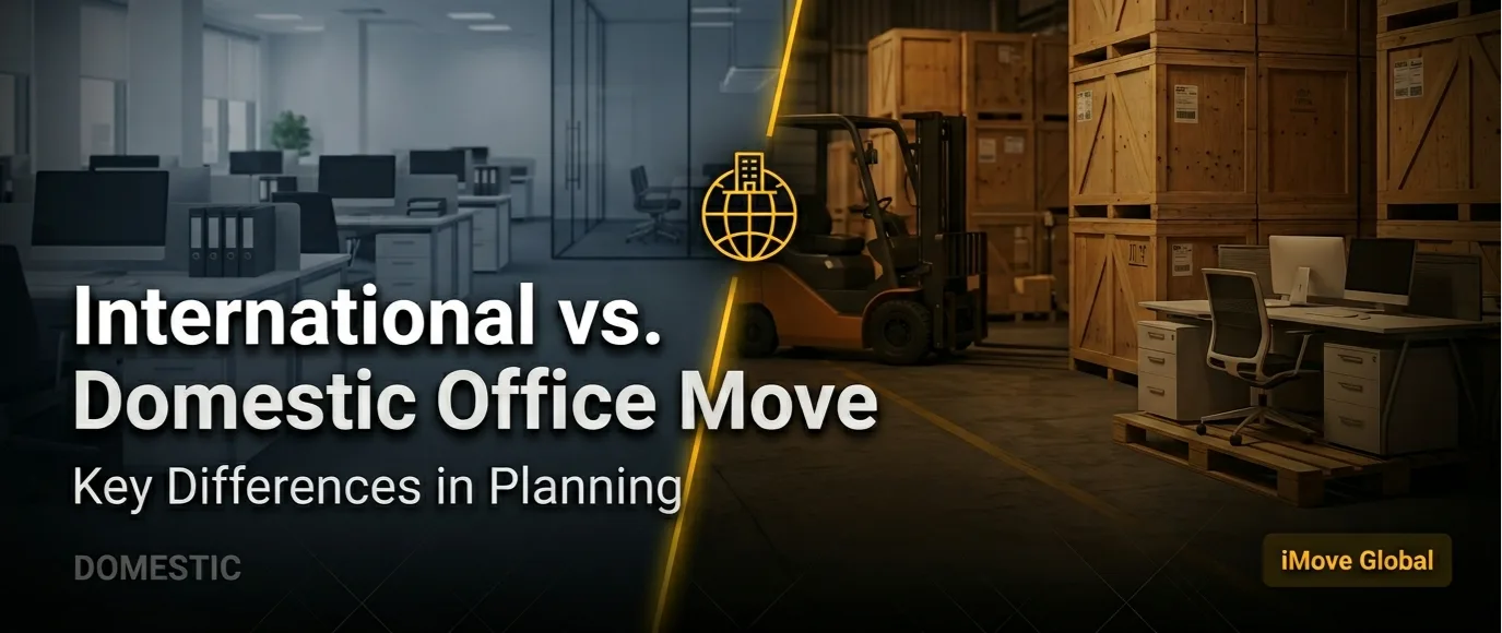 International office relocation planning — corporate professionals coordinating a cross-border office move