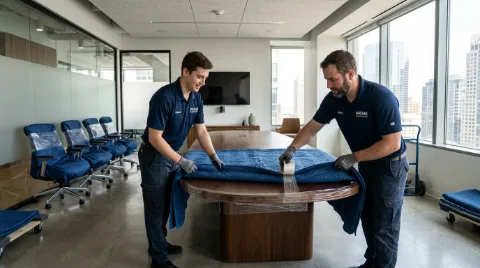 Modern office furniture disassembly and professional packing for international move