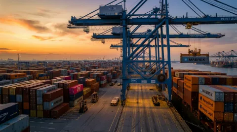 International sea freight containers loading at port for overseas household moving